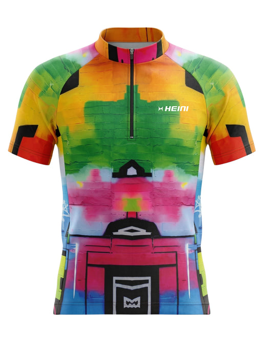 rofessional-style kids cycling jersey in vibrant blue with three back pockets